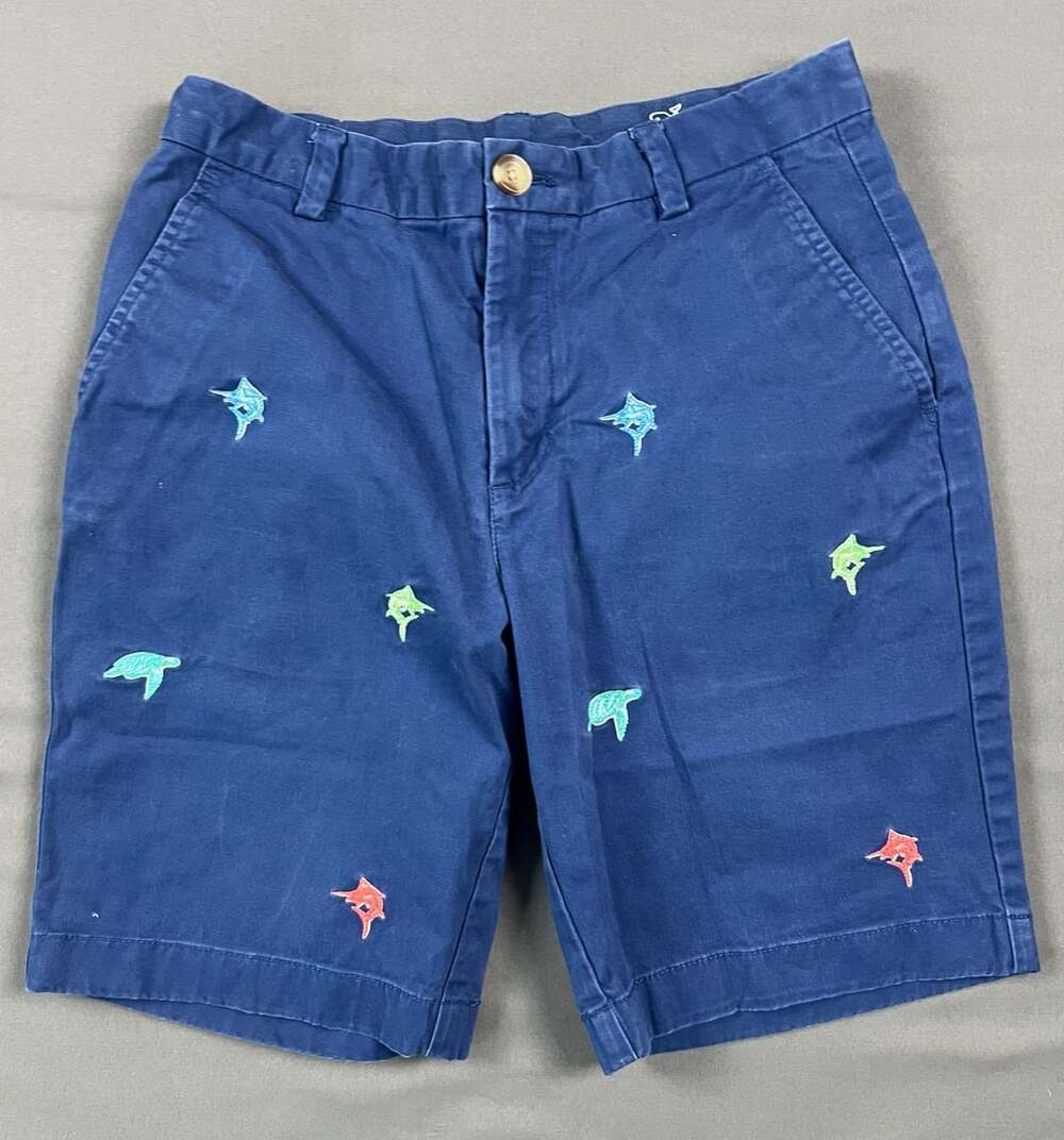 Vineyard Vines Blue Embroidered Sea Life Fish and Turtle Chino Shorts Size 12